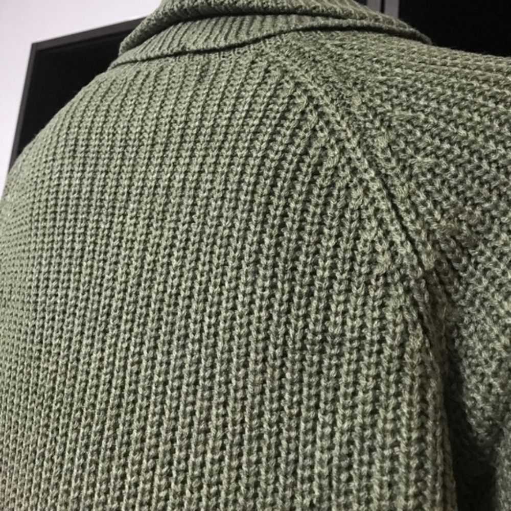 Army Green Knit Sweater With Cowl Neckline - Picture 4 of 8